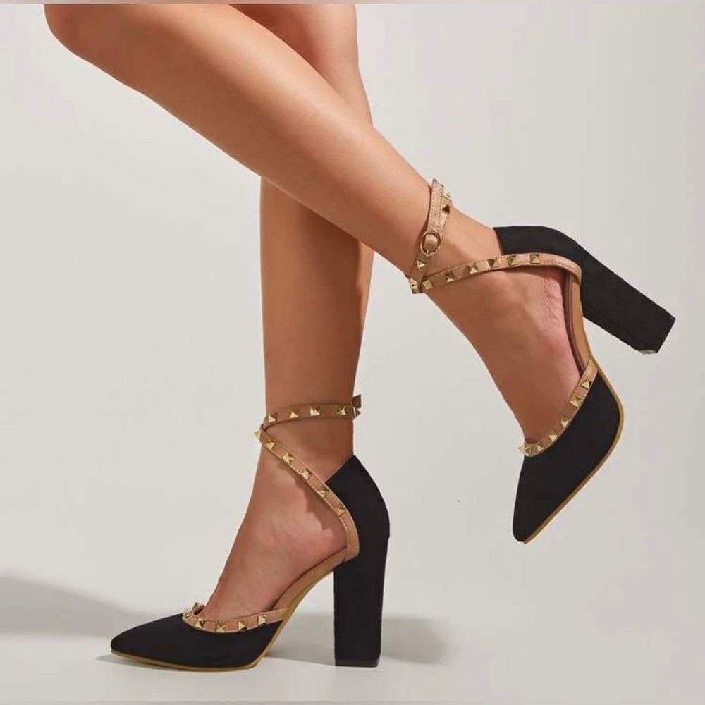 Studded Ankle Strap Pumps